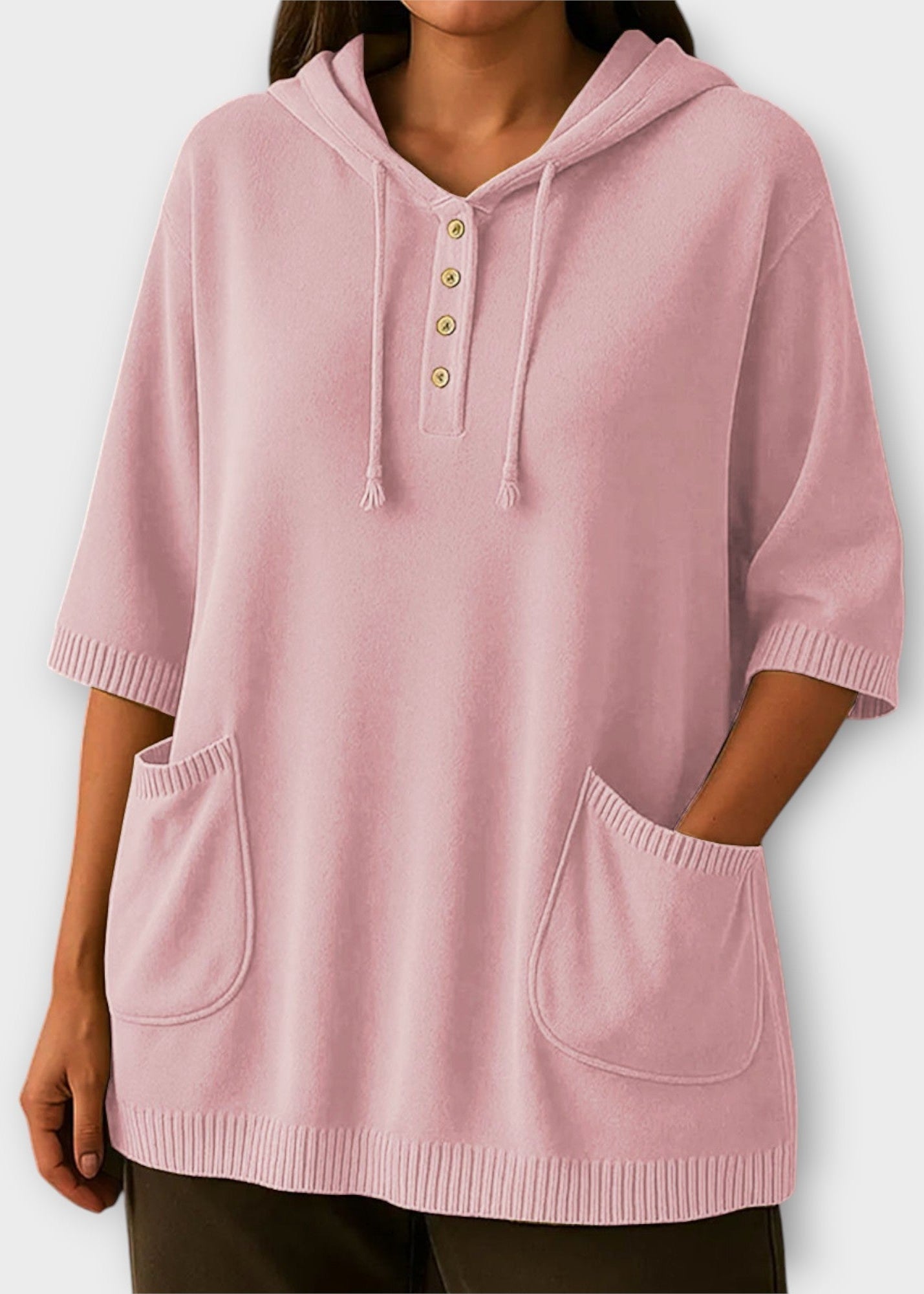 Roza | Hoodie z Guzikami i Kieszeniami