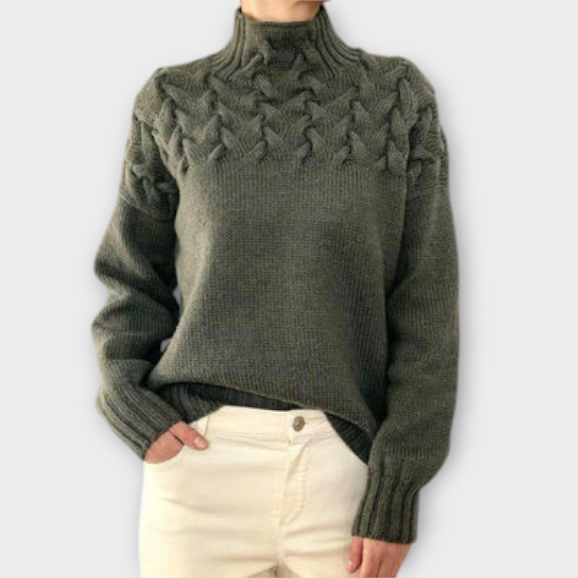 Evaya | Damski Sweter z Plecionym Detalem