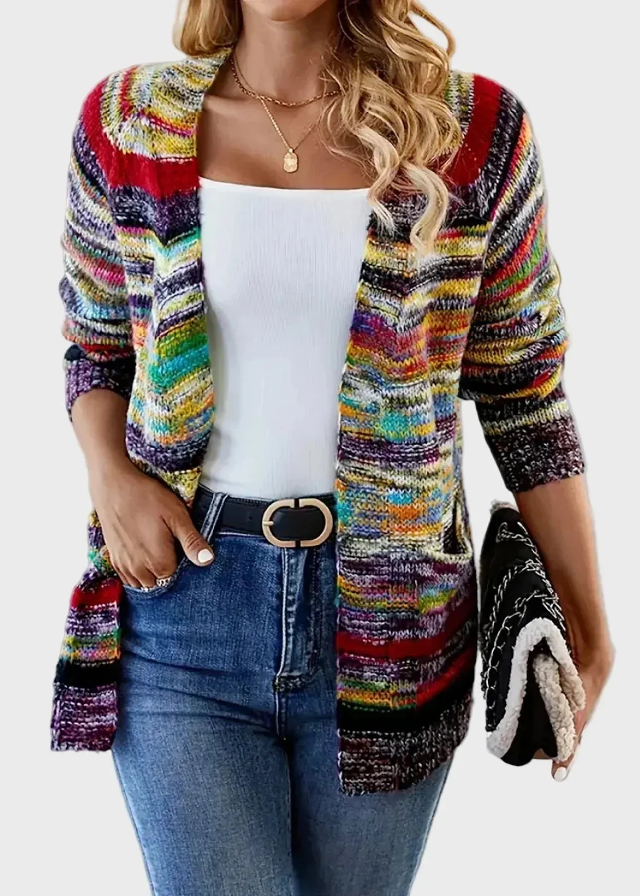 Elora | Wielokolorowy Sweter z Dzianiny